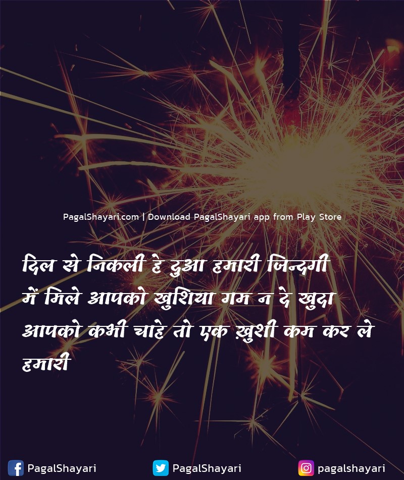दिल से निकली हे दुआ हमारी जिन्दगी
में मिले आपको खुशिया गम न दे खुदा
आपको कभी