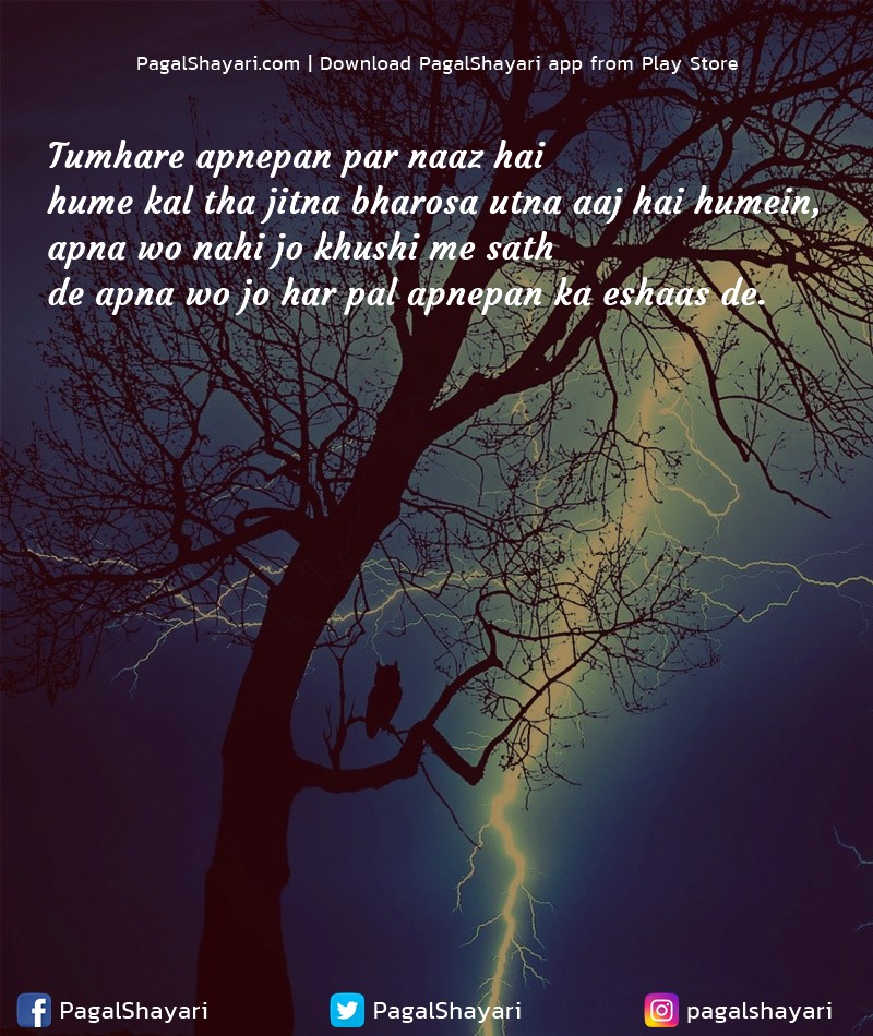 Tumhare Apnepan Par Naaz Hai
Hume Kal Tha Jitna Bharosa Utna Aaj Hai Humein